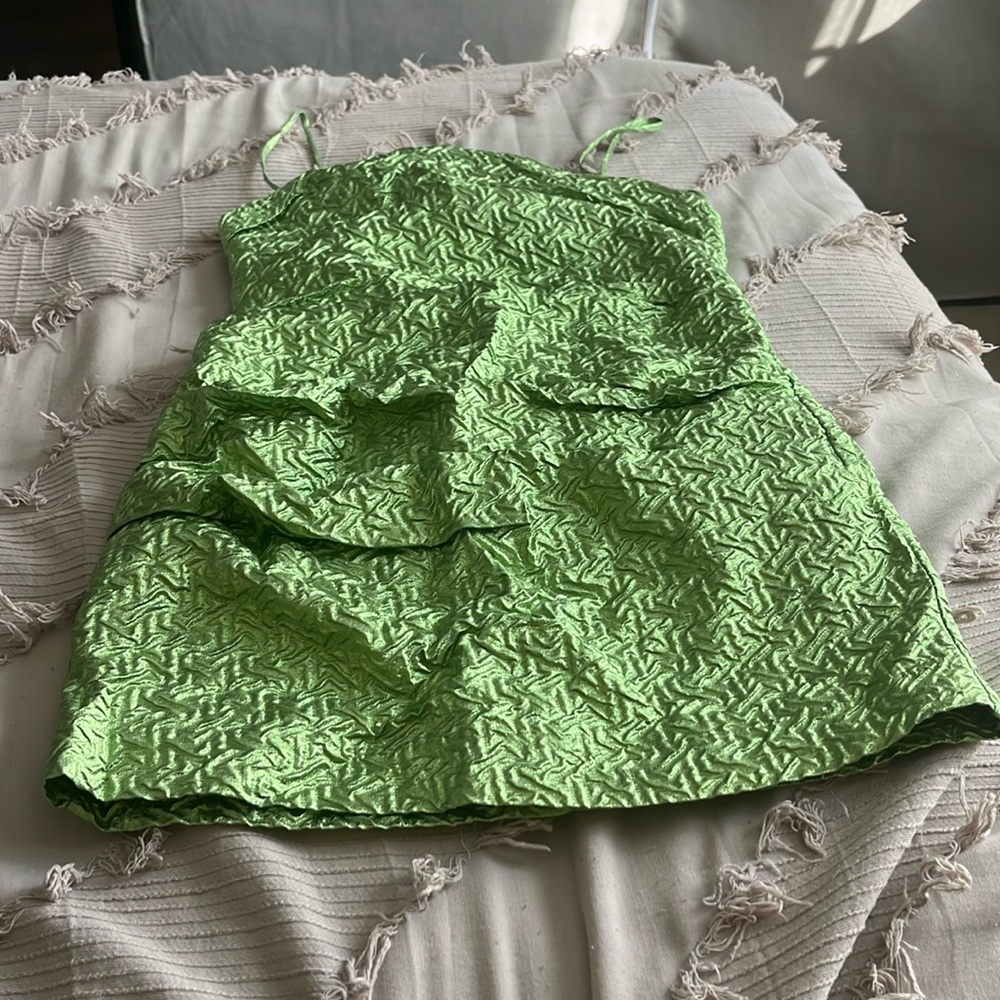 Sparkly apple green crinkled mini dress